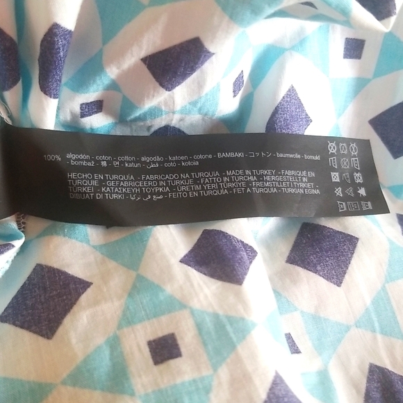 Zara L Blue White Aztec Sleeves Cotton Maxi Dress - Picture 10 of 10